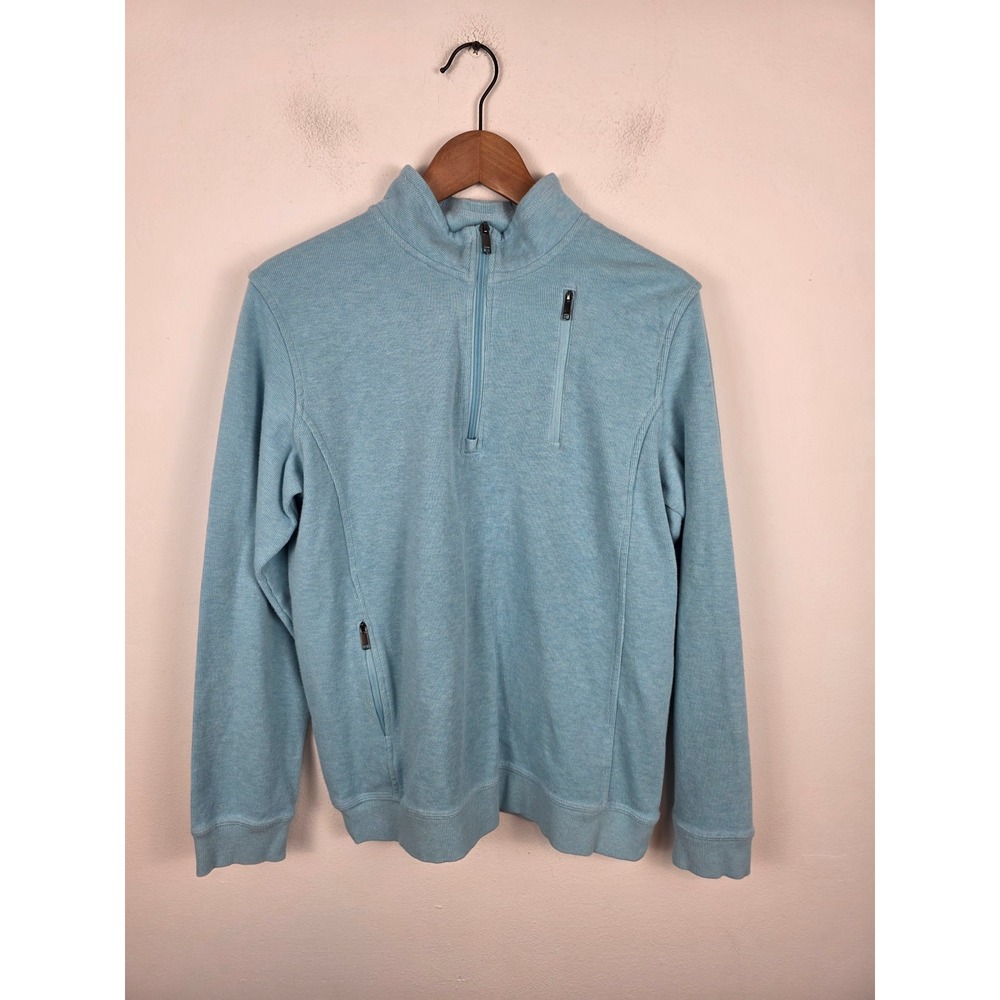 Scottevest Weekender Mens Medium Blue 1/4 Zip Cotton Pullover Travel Sweater